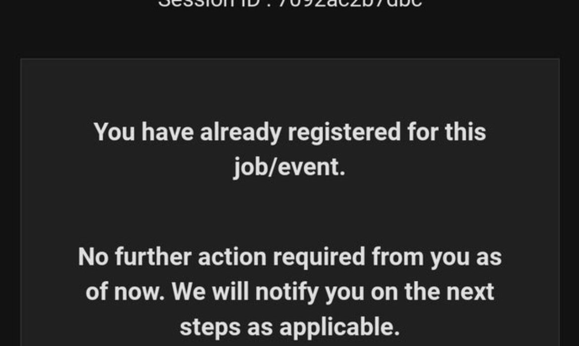 Whenever I try to register for any job in Amazon after getting the mail that my cv is shortlisted for the post. After completing everything I ran into this page and cannot go ahead. any help on why I am seeing this? anyone else facing the problem. how to solve this issue.